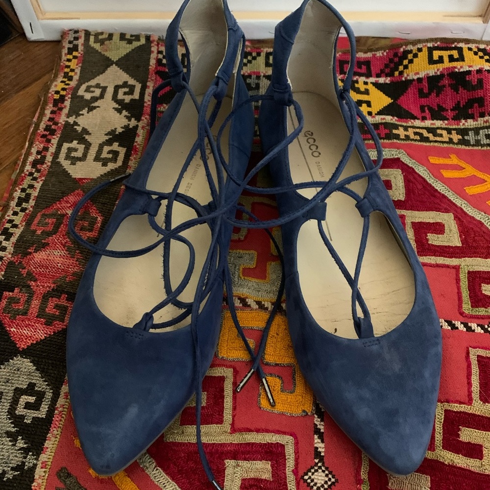 ECCO - Royal Blue Suede Ballerina Lace up flats